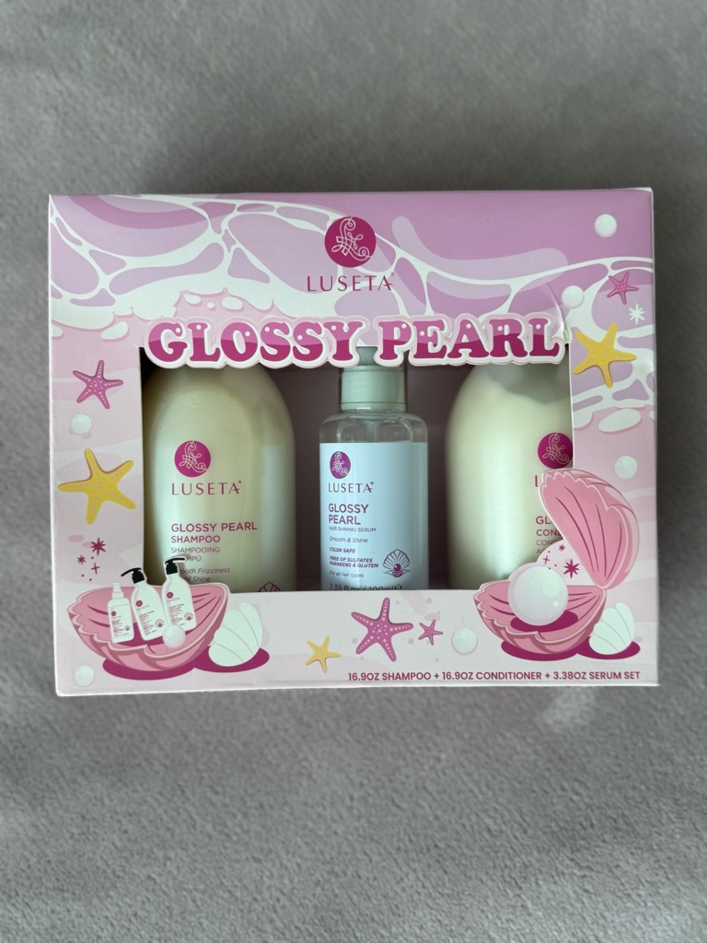 NEW Luseta Glossy Pearl Hair Care Set – Shampoo, Conditioner & Serum